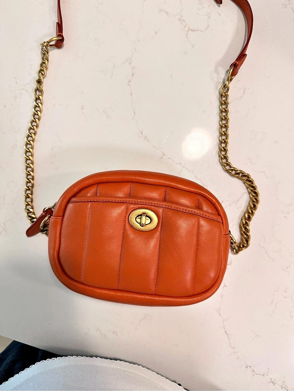 Coach Small Camera Bag With Quilting Orange Crossbody